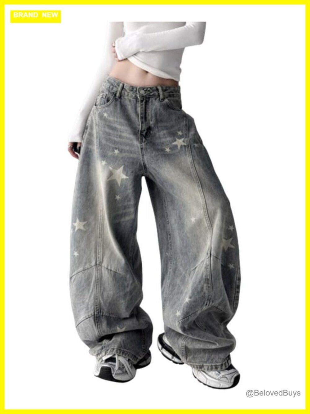 Barrel Jeans Low Rise Wide Leg Denim Pants Star Graphic